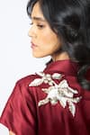 Madder Much_Burgundy Cotton Satin, Bemberg Sequins, Ravena Floral Embroidered Wrap Dress _at_Aza_Fashions