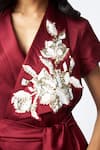 Buy_Madder Much_Burgundy Cotton Satin, Bemberg Sequins, Ravena Floral Embroidered Wrap Dress 