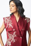 Madder Much_Burgundy Chanderi Silk, Satin, Linen Noah The Flap Wrapped Jacket With Dress _Online_at_Aza_Fashions