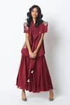 Buy_Madder Much_Burgundy Chanderi Silk, Satin, Linen Noah The Flap Wrapped Jacket With Dress _at_Aza_Fashions