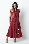 Buy_Madder Much_Burgundy Chanderi Silk, Satin, Linen Noah The Flap Wrapped Jacket With Dress _Online_at_Aza_Fashions