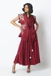 Shop_Madder Much_Burgundy Chanderi Silk, Satin, Linen Noah The Flap Wrapped Jacket With Dress _Online_at_Aza_Fashions