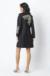 Shop_Madder Much_Black Chanderi Silk, Rayon Sequins, Zari V-neck Magpie Starry Night Blazer Dress _at_Aza_Fashions