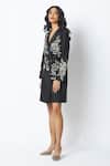 Shop_Madder Much_Black Chanderi Silk, Rayon Sequins, Zari V-neck Magpie Starry Night Blazer Dress _Online_at_Aza_Fashions