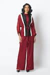 Madder Much_Burgundy Chanderi Silk, Organza, Georgette, Carla Sheer Tie Up Jacket And Pant Set _Online_at_Aza_Fashions
