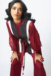 Madder Much_Burgundy Chanderi Silk, Organza, Georgette, Carla Sheer Tie Up Jacket And Pant Set _at_Aza_Fashions