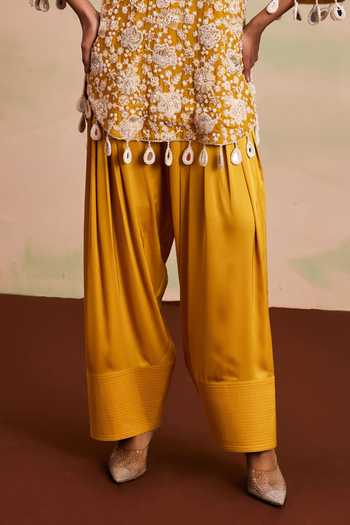 Buy_Evra By Nikita_Yellow Georgette Pearls Round Neck Work Kurta And Salwar Set _Online_at_Aza_Fashions