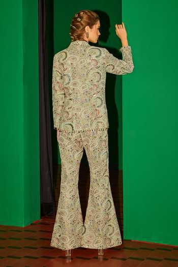 Shop_Evra By Nikita_Green Georgette Embroidery Blazer And Pant Set _at_Aza_Fashions