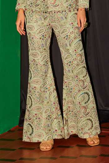 Evra By Nikita_Green Georgette Embroidery Blazer And Pant Set _Online_at_Aza_Fashions