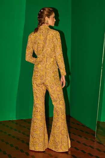 Shop_Evra By Nikita_Yellow Georgette Embroidery Threadwork Blazer And Pant Set _at_Aza_Fashions