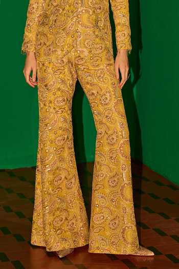 Buy_Evra By Nikita_Yellow Georgette Embroidery Threadwork Blazer And Pant Set _Online_at_Aza_Fashions