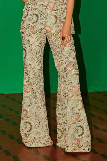 Shop_Evra By Nikita_Blue Georgette Embroidery V-neck Threadwork Jacket And Pant Set _Online_at_Aza_Fashions