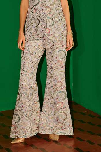 Buy_Evra By Nikita_Grey Georgette Embroidery V-neck Threadwork Jacket And Palazzo Set _Online_at_Aza_Fashions