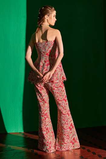 Evra By Nikita_Multi Color Georgette Embroidery Bandeau Neck, Yes Paisley Kurta And Palazzo Set _Online_at_Aza_Fashions