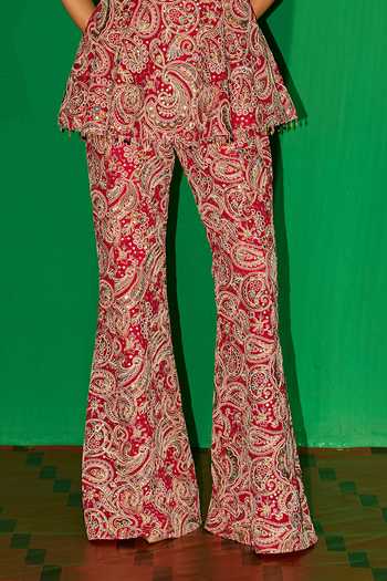 Evra By Nikita_Multi Color Georgette Embroidery Bandeau Neck, Yes Paisley Kurta And Palazzo Set _at_Aza_Fashions