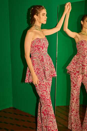 Buy_Evra By Nikita_Multi Color Georgette Embroidery Bandeau Neck, Yes Paisley Kurta And Palazzo Set 