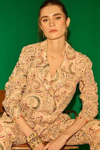 Buy_Evra By Nikita_Peach Georgette Embroidery Blazer And Pant Set 