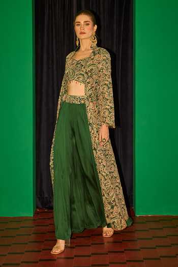 Buy_Evra By Nikita_Green Georgette Embroidery Square Neck Threadwork Jacket Set _Online_at_Aza_Fashions