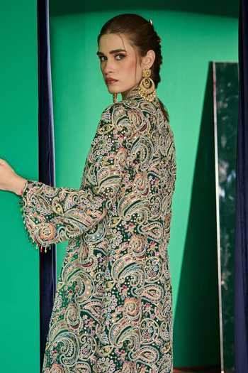 Shop_Evra By Nikita_Green Georgette Embroidery Square Neck Threadwork Jacket Set _Online_at_Aza_Fashions