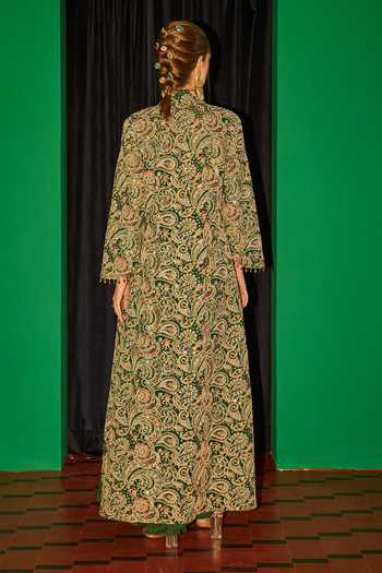 Shop_Evra By Nikita_Green Georgette Embroidery Square Neck Threadwork Jacket Set _at_Aza_Fashions