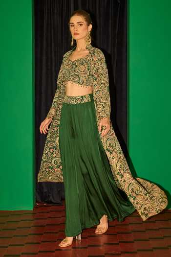 Buy_Evra By Nikita_Green Georgette Embroidery Square Neck Threadwork Jacket Set _at_Aza_Fashions