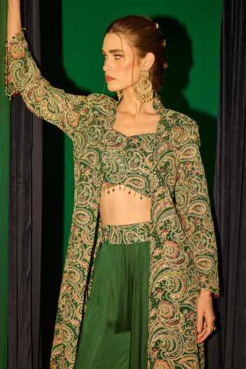 Buy_Evra By Nikita_Green Georgette Embroidery Square Neck Threadwork Jacket Set 
