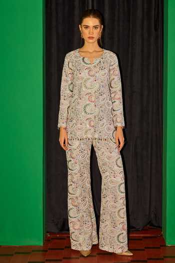 Buy_Evra By Nikita_Multi Color Georgette Embroidery Round Neck Threadwork Kurta And Pant Set _Online_at_Aza_Fashions
