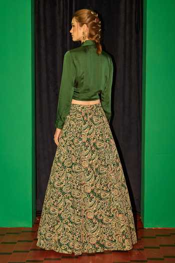 Shop_Evra By Nikita_Green Georgette Embroidery Collared Shirt And Lehenga Set _at_Aza_Fashions