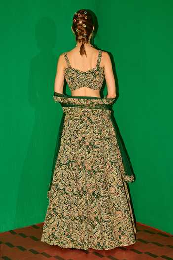Shop_Evra By Nikita_Green Georgette Embroidery Sweetheart Neck Paisley Lehenga Set _at_Aza_Fashions