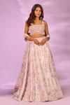 Buy_Label Priyanka Kar_Ivory Satin Embroidery, Crystals Square Neck Floral Butterfly Print Lehenga Set _at_Aza_Fashions