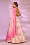 Shop_Label Priyanka Kar_Pink Satin Crystals, Sequins Sweetheart Neck Floral Botanic Print Lehenga Set _at_Aza_Fashions