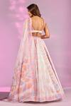 Shop_Label Priyanka Kar_Pink Satin Embroidery, Crystals Floral Butterfly Print Panelled Lehenga Set _at_Aza_Fashions