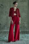 Buy_Istya_Red Organza Cut Work Collarless, Sweetheart Neck Embroidered Jacket Palazzo Set _at_Aza_Fashions