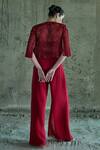 Shop_Istya_Red Organza Cut Work Collarless, Sweetheart Neck Embroidered Jacket Palazzo Set _at_Aza_Fashions