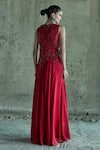 Shop_Istya_Red Organza, Georgette Embroidery, Sequins Round Neck Top And Palazzo Set _at_Aza_Fashions