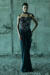 Buy_Istya_Black Organza, Satin Beads, Chains Sweetheart Embroidered Corset And Skirt Set _at_Aza_Fashions