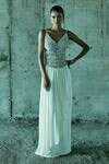 Buy_Istya_Ivory Organza, Satin Pearls, Stones V-neck Hand Embroidered Top And Skirt Set _at_Aza_Fashions