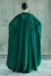 Shop_Istya_Emerald Green Organza, Satin Beads, Embellished Jacket Skirt Set With Cape _at_Aza_Fashions