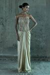 Buy_Istya_Beige Organza, Satin Embroidery, Sequins, Beads Hand Embellished Top And Skirt Set _at_Aza_Fashions