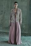 Buy_Istya_Rose Gold Organza, Georgette Embroidery Open Neck, Bandeau Jacket Palazzo Set _at_Aza_Fashions