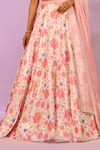 Label Priyanka Kar_Pink Satin Embroidery, Crystals, Sequins Floral Print Cherry Lehenga Set _Online_at_Aza_Fashions