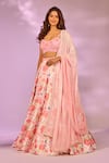 Shop_Label Priyanka Kar_Pink Satin Embroidery, Crystals, Sequins Floral Print Cherry Lehenga Set _Online_at_Aza_Fashions