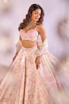 Buy_Label Priyanka Kar_Cream Satin Beads, Crystals Sweetheart Neck Floral Print Lehenga Set _Online_at_Aza_Fashions