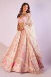 Shop_Label Priyanka Kar_Cream Satin Beads, Crystals Sweetheart Neck Floral Print Lehenga Set _Online_at_Aza_Fashions