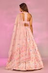 Shop_Label Priyanka Kar_Peach Satin Beads, Crystals Sweetheart Neck Flower Print Lehenga Set _at_Aza_Fashions