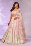 Buy_Label Priyanka Kar_Yellow Satin Crystals Sweetheart Neck Flower Print Flared Lehenga Set 