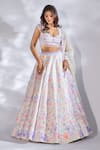 Buy_Label Priyanka Kar_Ivory Satin Embroidery, Crystals Sweetheart Neck Flower Print Lehenga Set _Online_at_Aza_Fashions