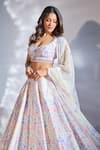 Buy_Label Priyanka Kar_Ivory Satin Embroidery, Crystals Sweetheart Neck Flower Print Lehenga Set 