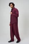 Shop_Honey&Me_Wine Linen Merlot Flow Shirt And Pant Set _at_Aza_Fashions