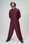 Buy_Honey&Me_Wine Linen Merlot Flow Shirt And Pant Set _at_Aza_Fashions